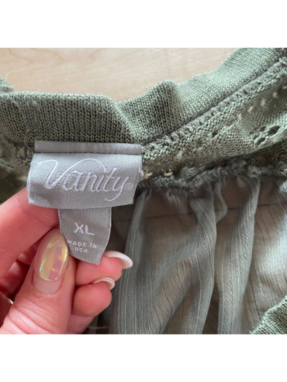 Vintage Vanity Boho Pointelle Knit Cardigan XL Sheer Cottagecore Green Indie - Picture 5 of 5